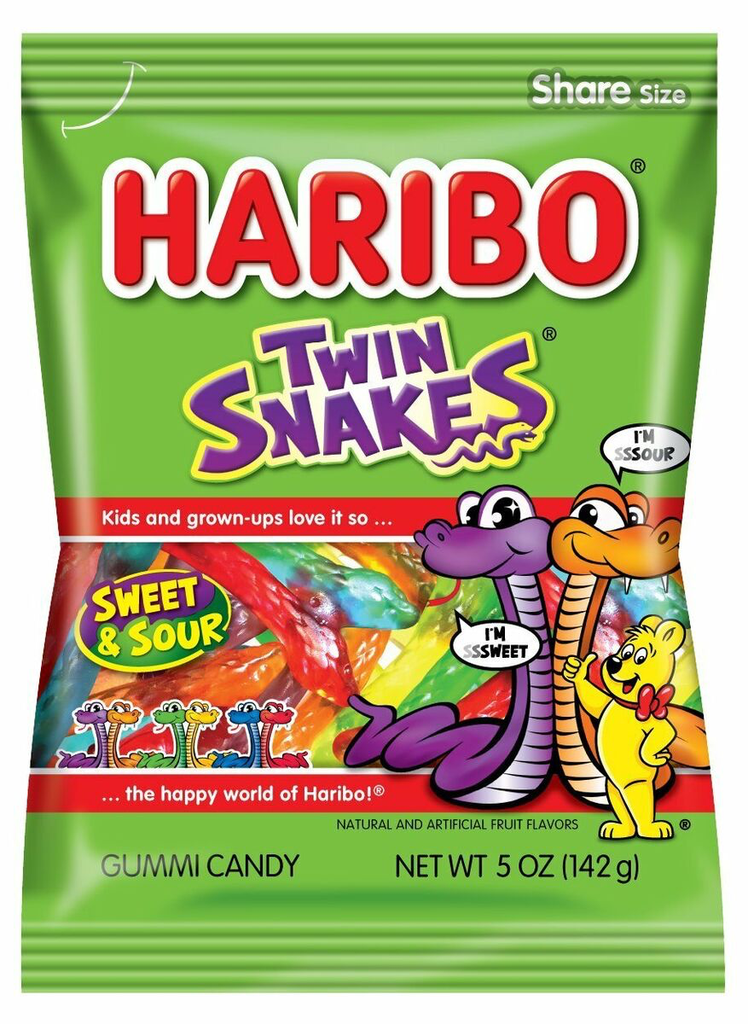 Haribo Twin Snakes Peg Bag 12x142g