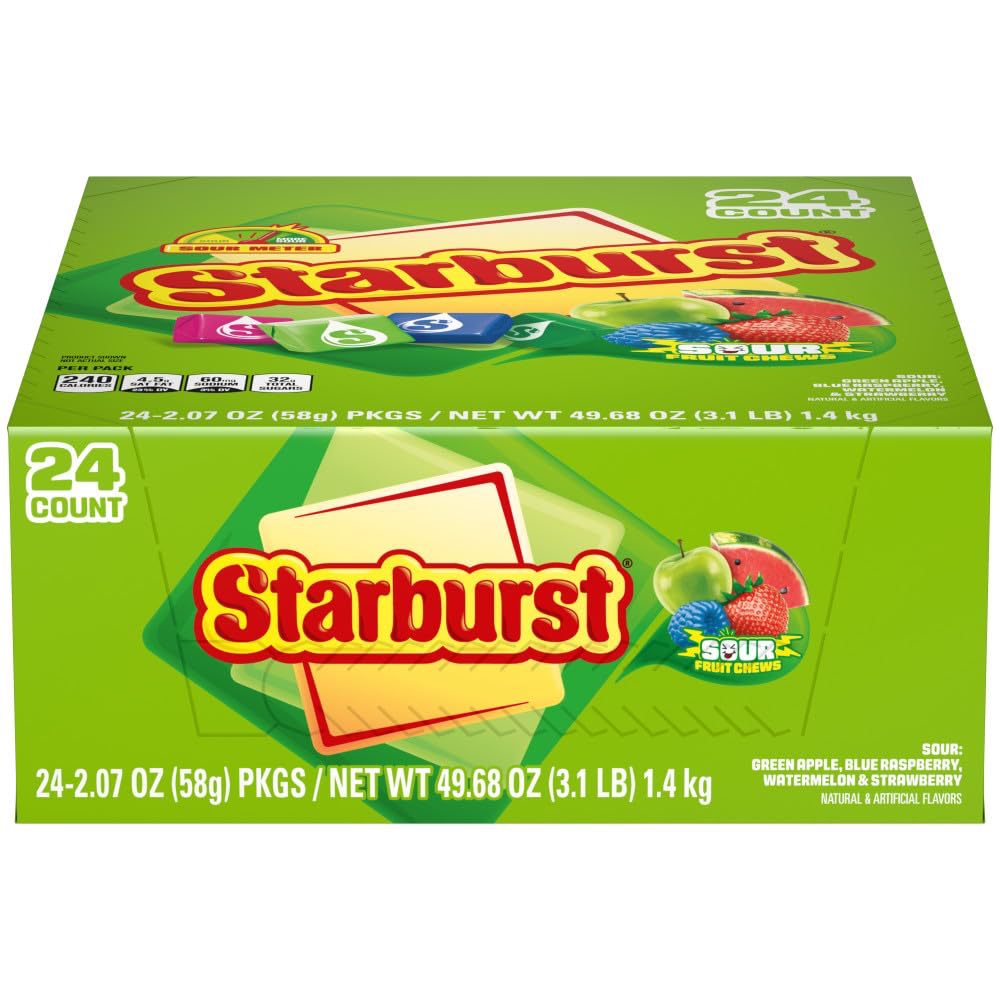 Starburst Sours Fruit Chews Candy 1.85oz 24x52.4g