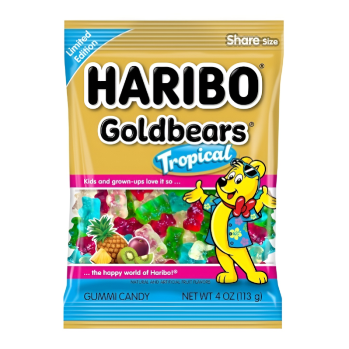 Haribo Limited Edition Gold Bear Tropical Peg Bag 12x113g Expiry 30.4.26