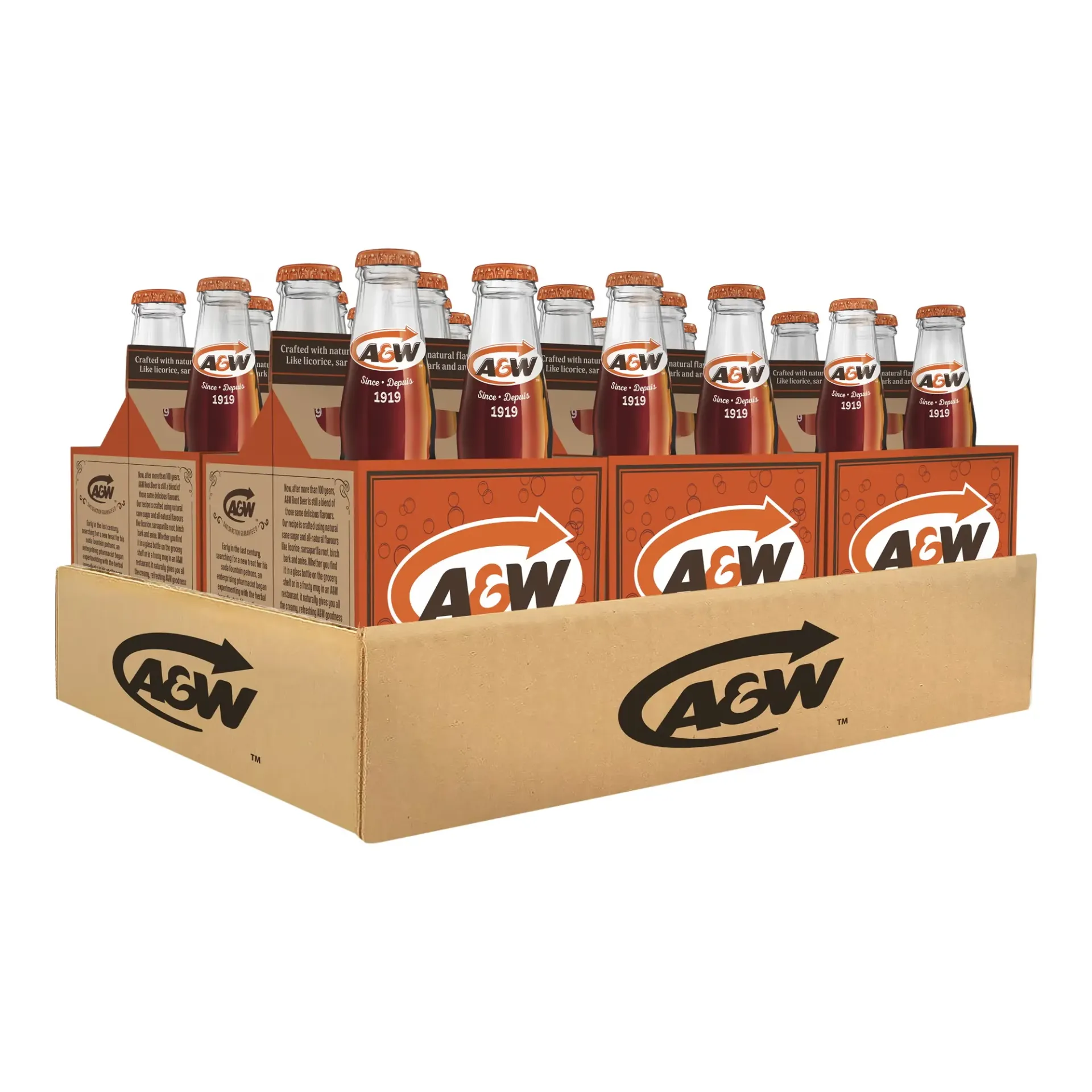 A&W Root Beer Glass Bottles 24x341ml